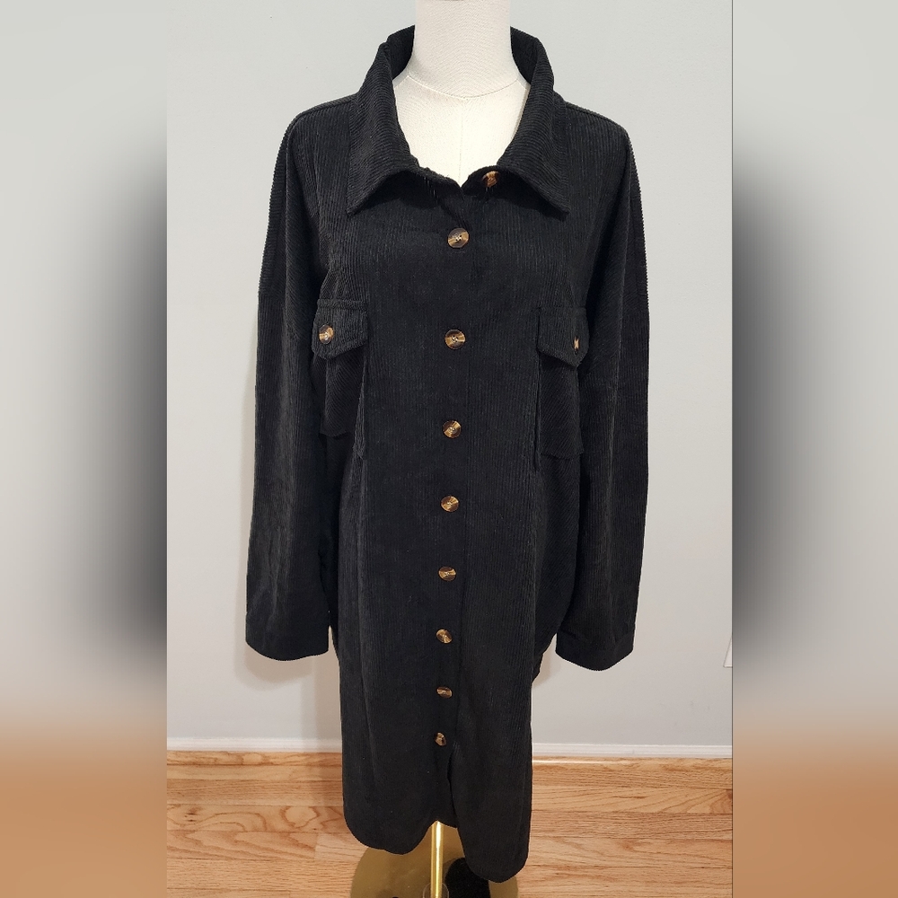 NWOT Women's Plus Size Corduroy Shirt Dress Botton Down Long Sleeve Size 3XL
